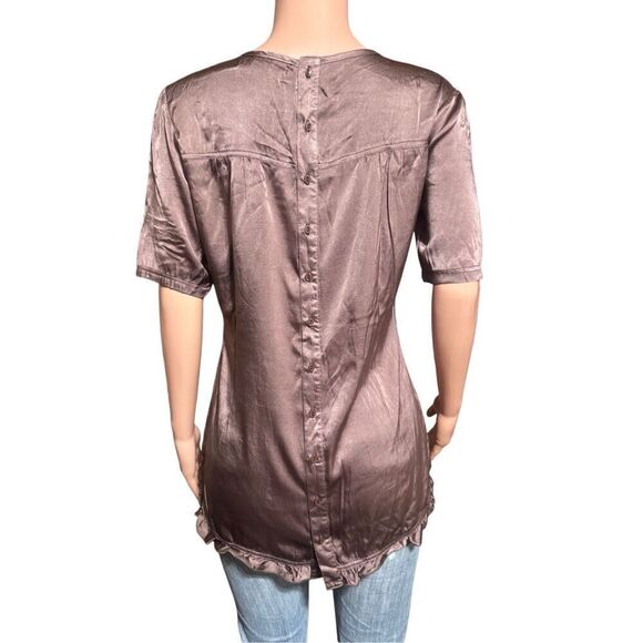 Pulp women button back short sleeve walnut rayon solid  blouse M - Picture 4 of 7